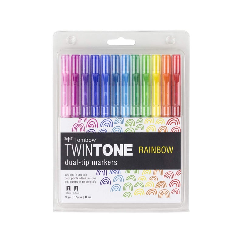 Tombow 61526 TwinTone Marker Set, Rainbow, 12-Pack. Double-Sided Markers Perfect for Planners, Journals, Doodling, and More! - Image 1